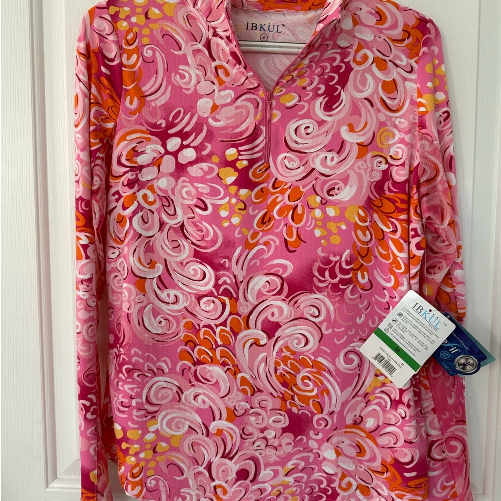 NWT - IBKUL Swirl Pattern Top in Pink and Orange - M - Picture 2 of 5